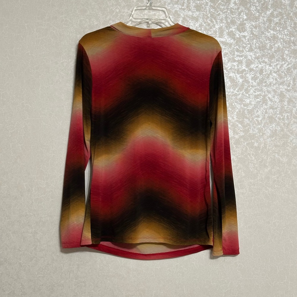 New Directions Cowl Scoop Neck Blouse Long Sleeve Top Chevron Print Stretch Sz L - Picture 2 of 4